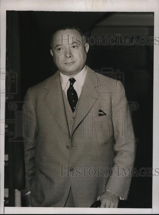 1938 Press Photo David Sarnoff on Liner Ile De France Arriving in New York - Historic Images