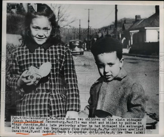 1950 Press Photo Geraldine & James Pacific Children of Slain Kidnapper - Historic Images