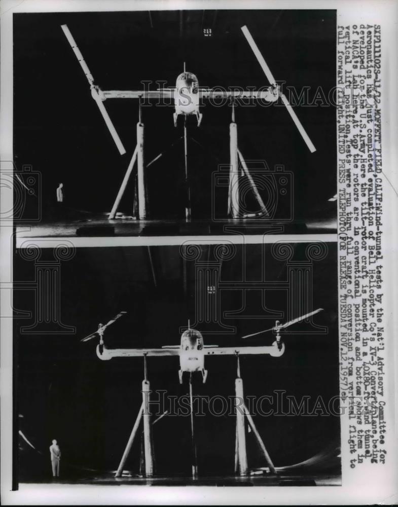 1957 Press Photo Wind tunnel tests National Advisory Committee for Aeronautics - Historic Images