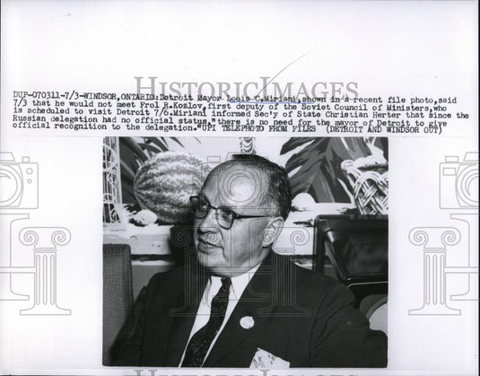1959 Press Photo Windsor Ontario Detroit Mayor Louis Miriani - Historic Images