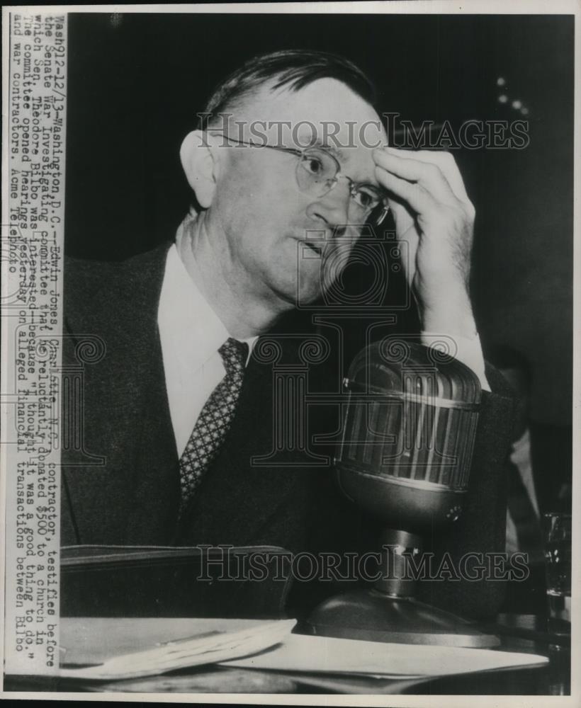 1946 Press Photo Wash Dc Edwin Jones testifies to Senate Comm on war contracts - Historic Images