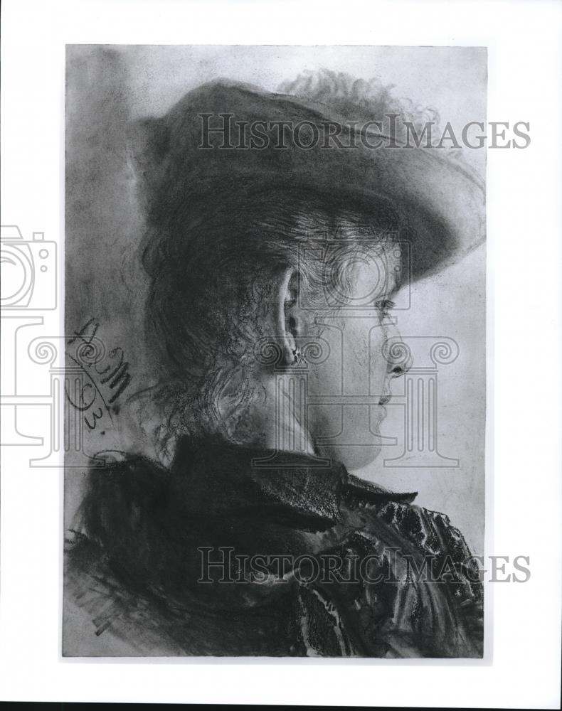 1994 Press Photo Adolph van Menzol, Profile of a Young Woman, carpenter&#39;s pencil - Historic Images