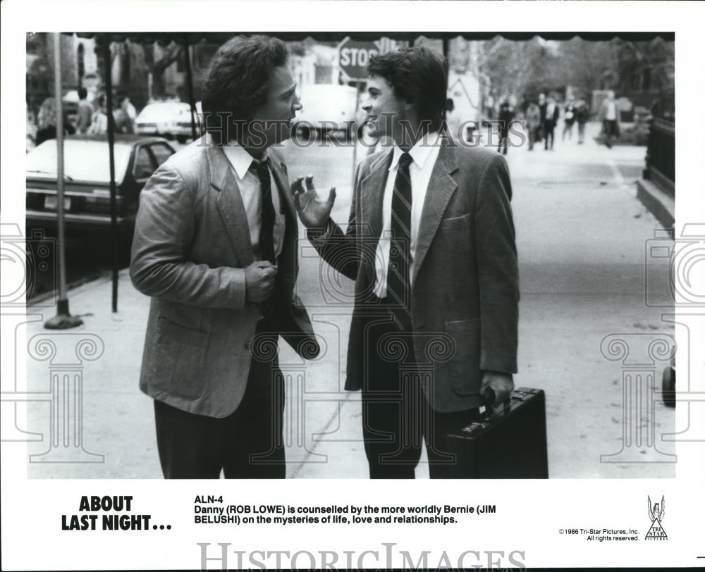 1986 Press Photo Rob Lowe and Jim Belushi in About Last Night - cvp56320 - Historic Images