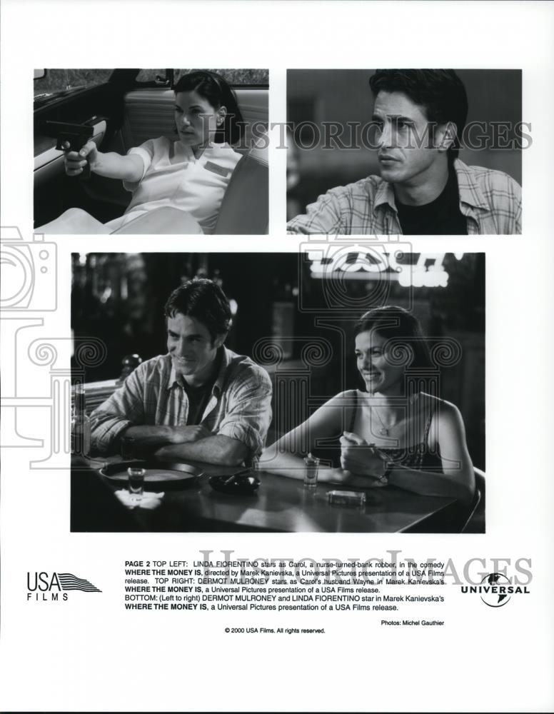 2000 Press Photo Linda Fiorentino and Dermot Mulroney star in Where the Money Is - Historic Images