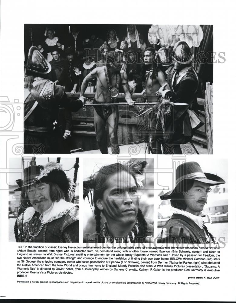 1995 Press Photo Adam Beach Eric Schweig and Nathaniel Parker in Squanto - Historic Images