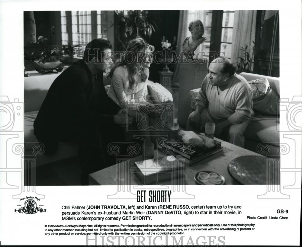 1995 Press Photo John Travolta Rene Russo Danny DeVito &quot;Get Shorty&quot; - cvp42943 - Historic Images