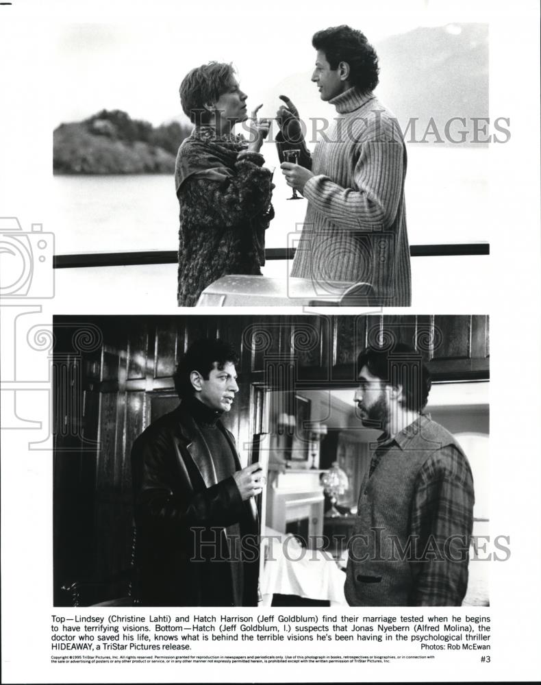 1995 Press Photo Christine Lahti Jeff Goldblum and Alfred Molina in Hideaway - Historic Images