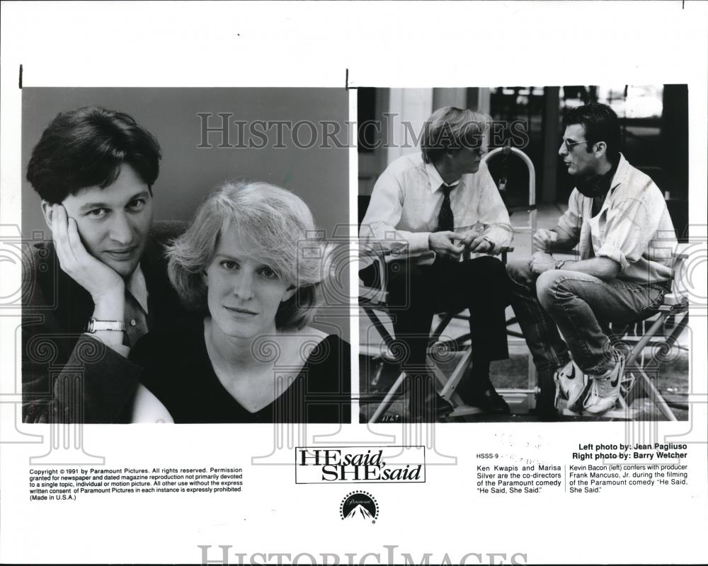 1991 Press Photo Ken Kwapis Marisa Silver Kevin Bacon and Frank Mancuso Jr. - Historic Images