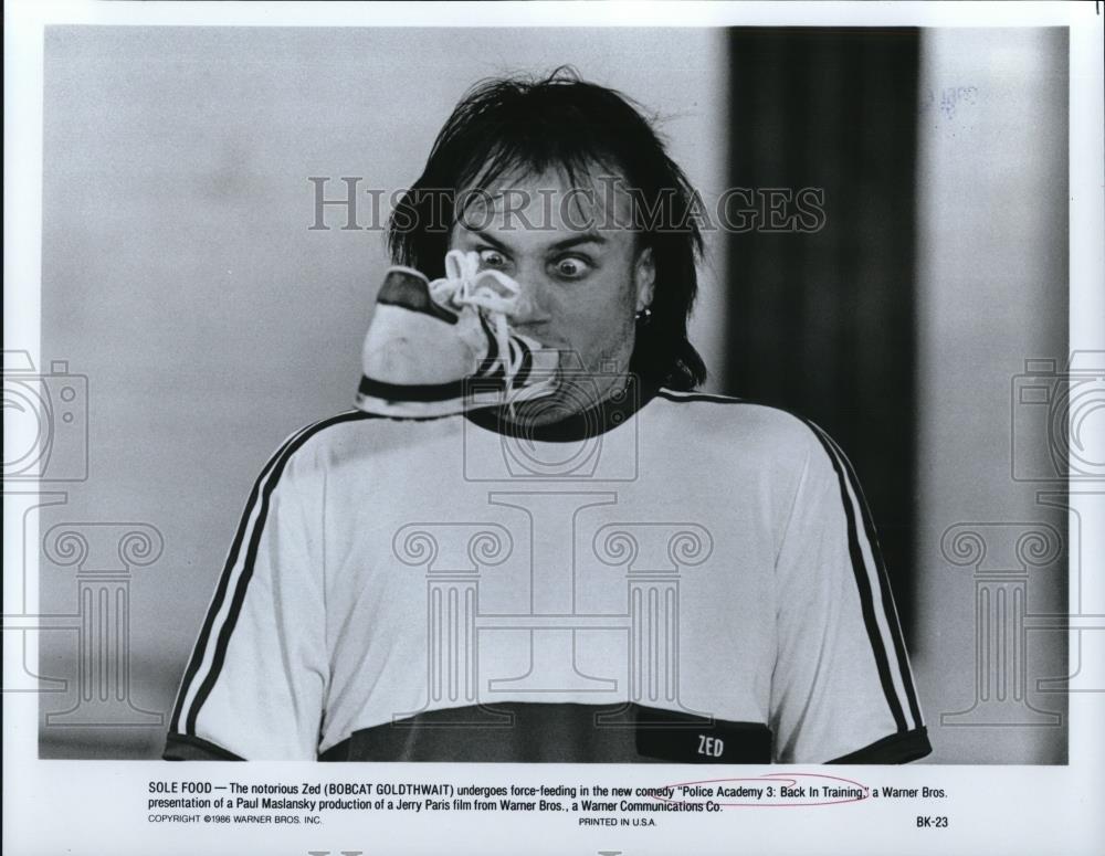 1986 Press Photo Bobcat Goldthwait in Police Academy 3: Back In Training - Historic Images