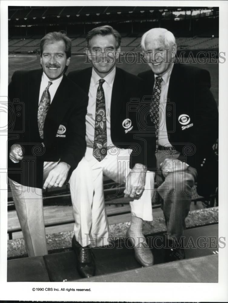 1990 Press Photo Pat O'Brien Tim McCarver and Jack Buck CBS Sports World Series - Historic Images