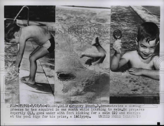 1956 Press Photo Gregory Roush Age 5 Diving & Swimming - Historic Images