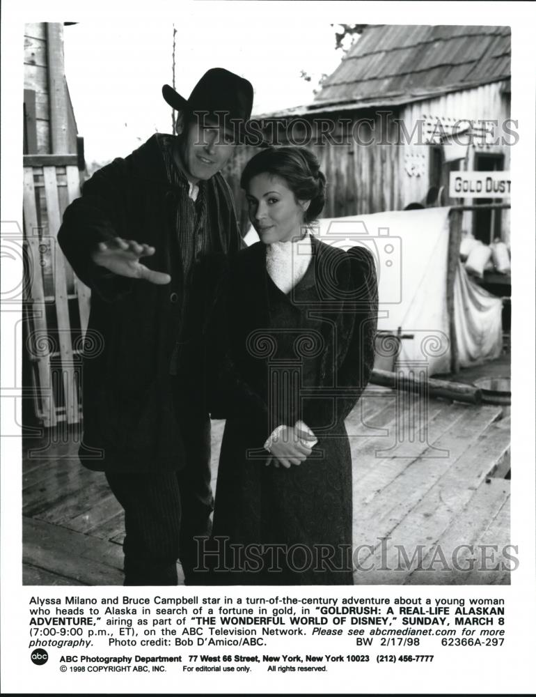 1998 Press Photo Alyssa Milano in Goldrush: A Real Life Alaskan Adventure - Historic Images