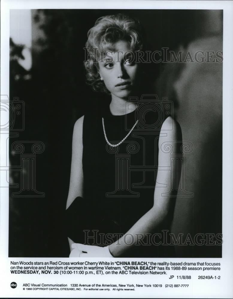 1988 Press Photo Nan Woods stars as Cherry White on China Beach TV show - Historic Images