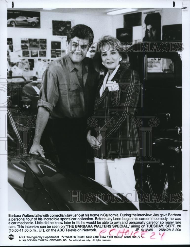 1989 Press Photo Jay Leno and Barbara Walters on The Barbara Walters Special - Historic Images