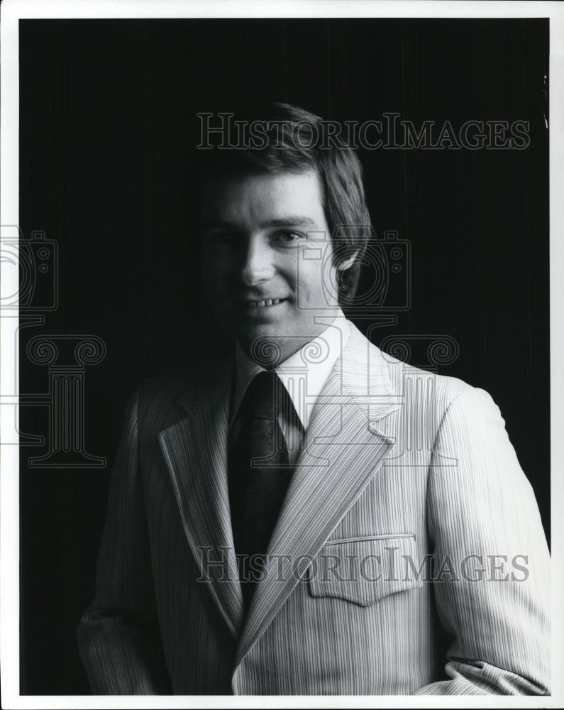 Press Photo Young man in a pinstripe knit jacket - Historic Images
