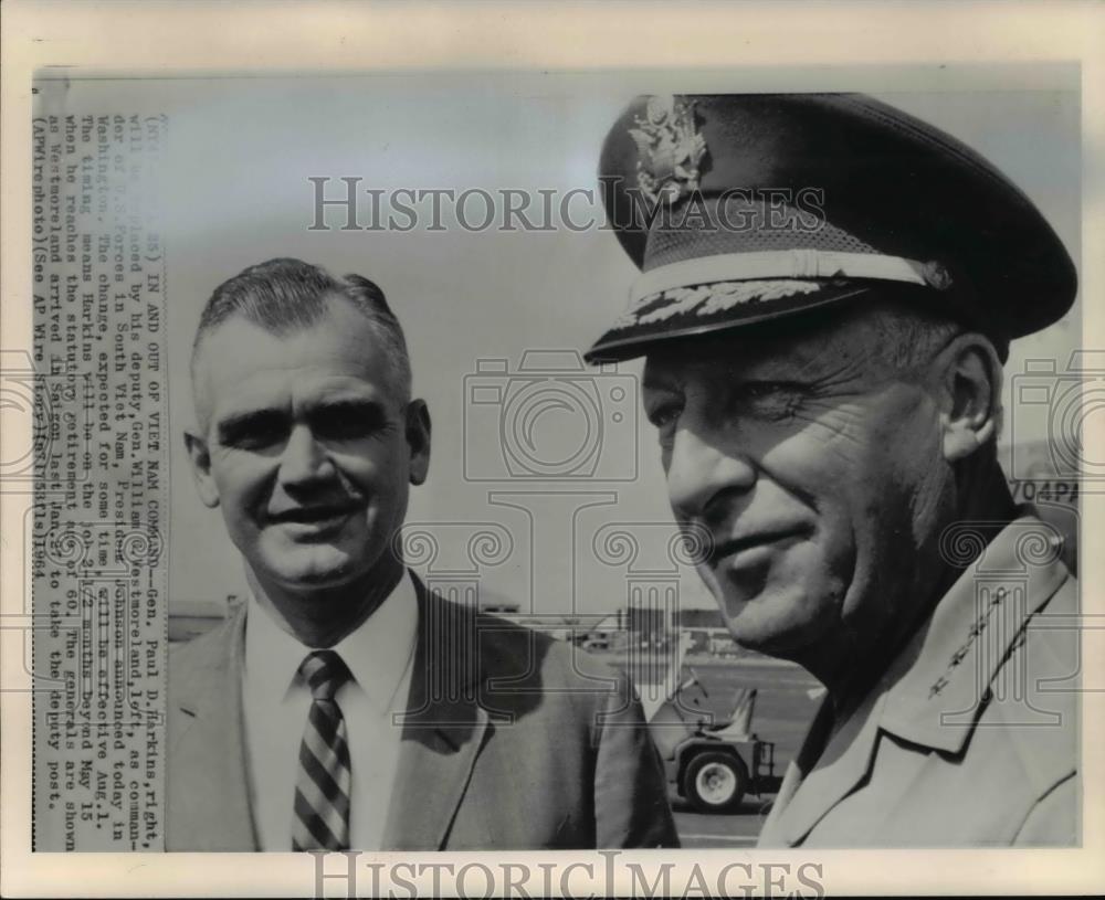 1964 Press Photo General William C Westmoreland &amp; General Paul Harkins - Historic Images
