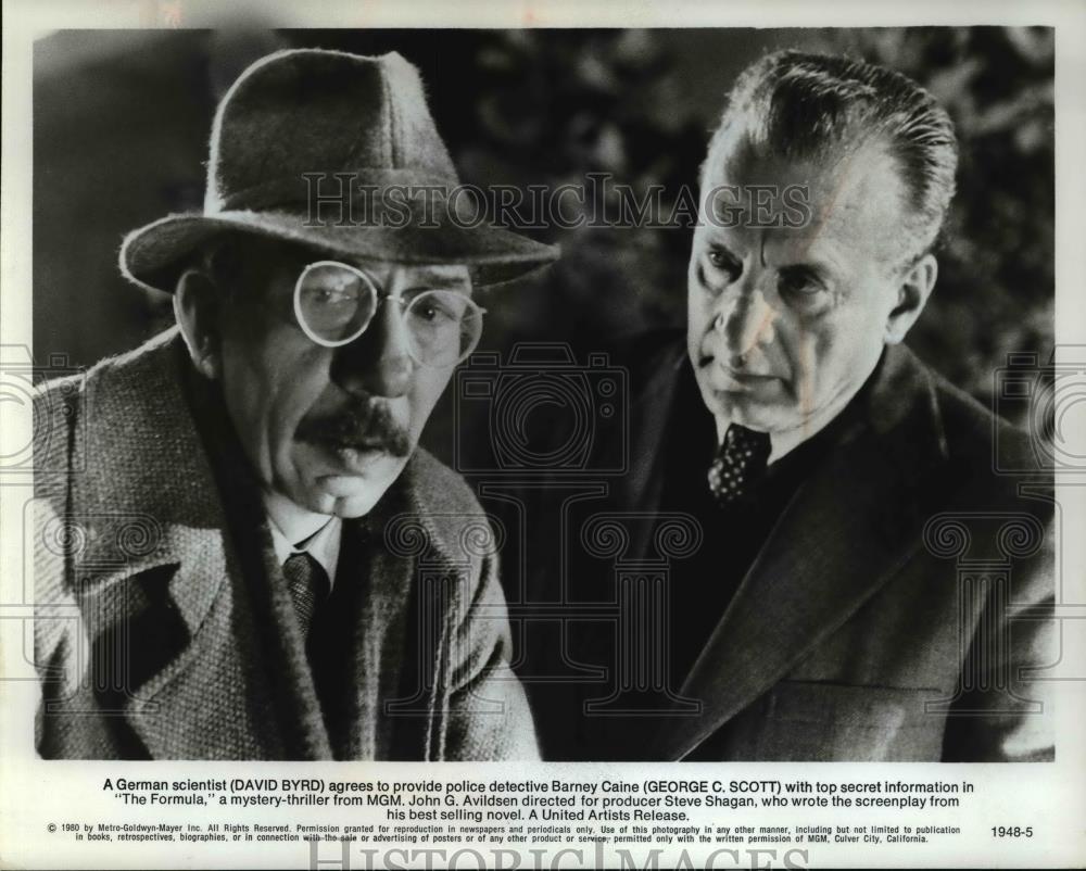 1980 Press Photo David Byrd and George C. Scott star in The Formula - Historic Images