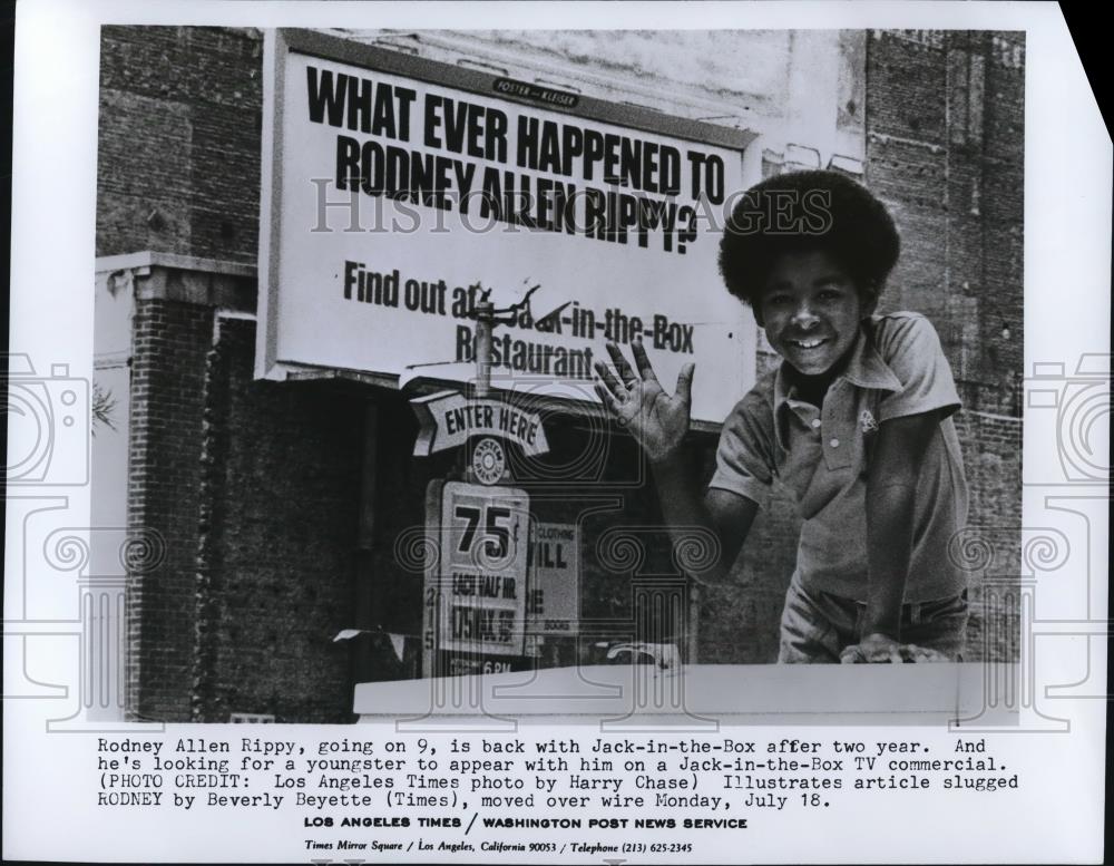 1977 Press Photo Rodney Allen Rippy Jack In The Box Commercial - cvp46512 - Historic Images