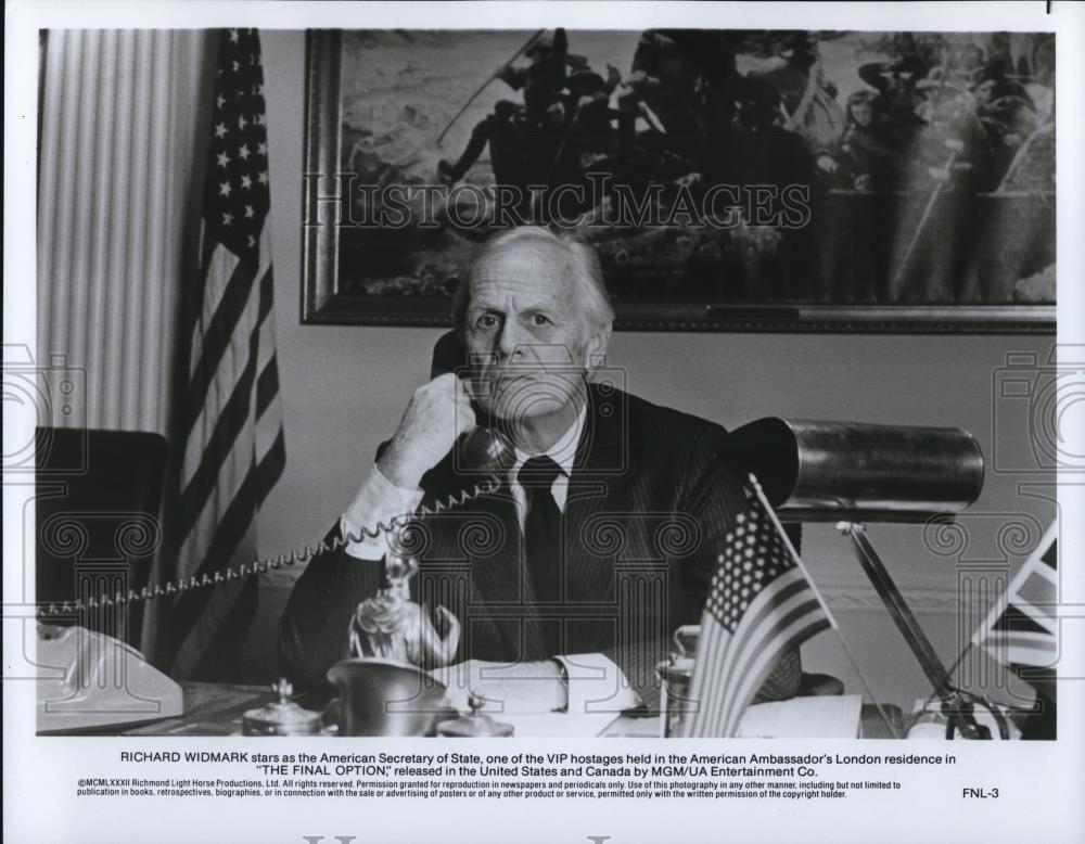 1986 Press Photo Richard Widmark in The Final Option - cvp50037 - Historic Images