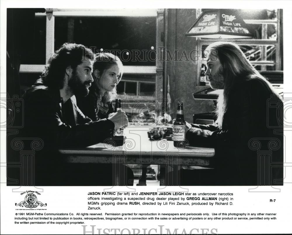 1991 Press Photo Jason Patric Jennifer Jason Leigh Gregg Allman in Rush - Historic Images