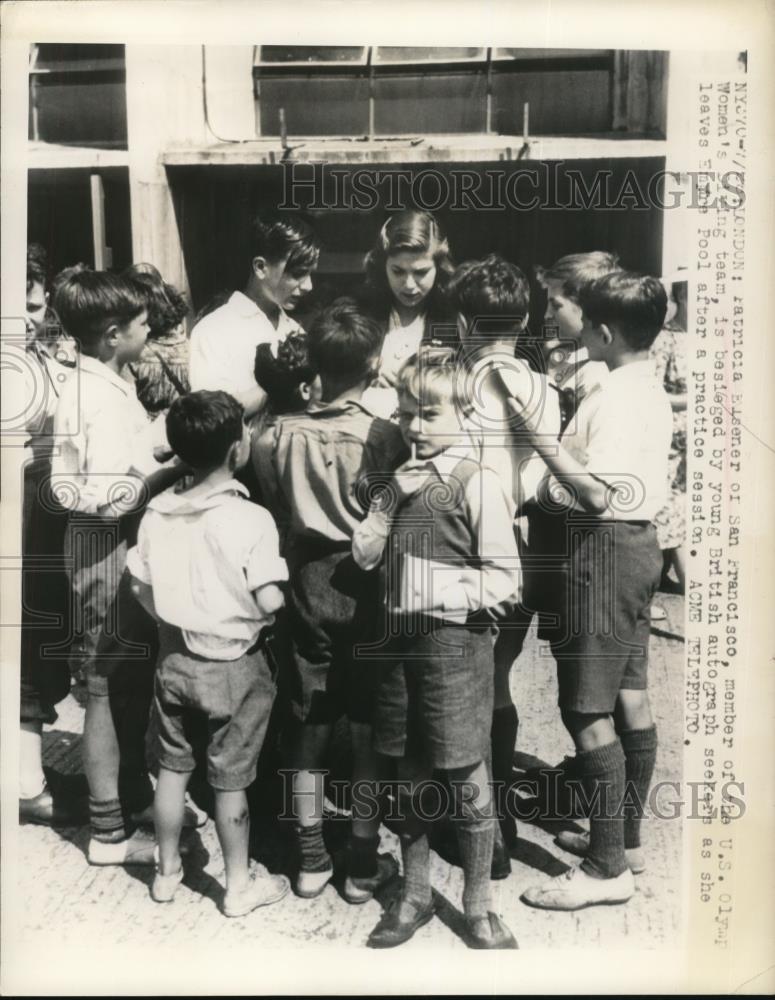 1948 Press Photo Patricia Elsener gives autographs US Olympic Woman&#39;s Diving - Historic Images