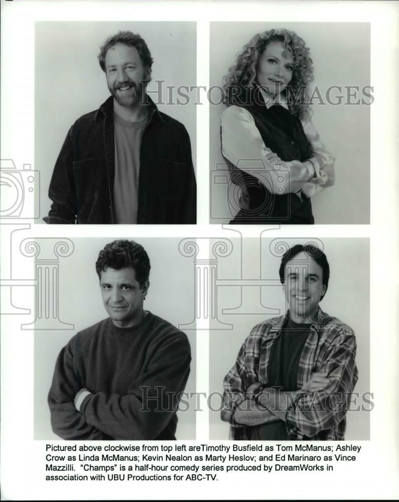 Press Photo Timothy Busfield Ashley Crow Kevin Nealon and Ed Marinaro in Champs - Historic Images