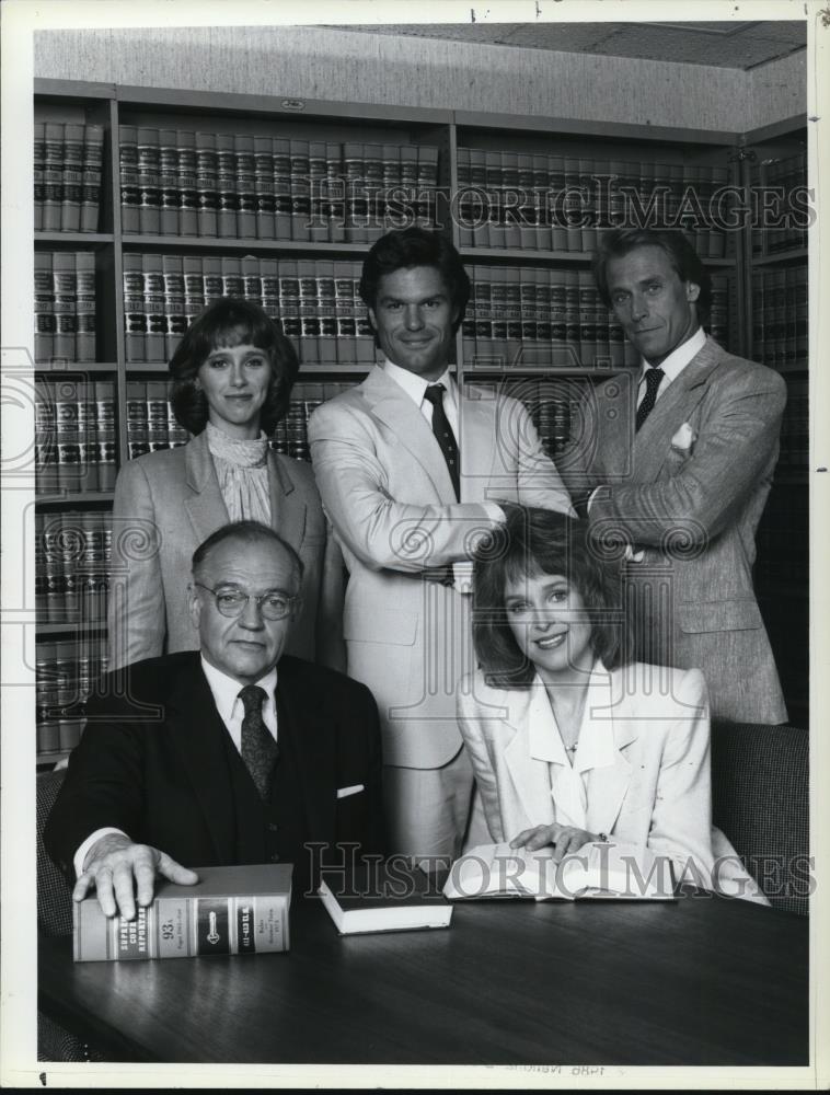 1986 Press Photo Michele Green Harry Hamlin Corbin Bernsen and Richard Dysart - Historic Images