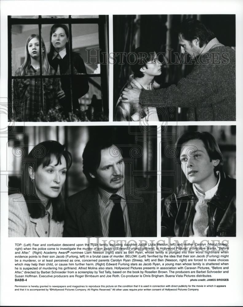 1996 Press Photo Edward Furlong Liam Neeson Meryl Streep and Julia Weldon - Historic Images