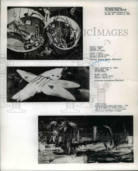 1988 Press Photo Paintings of Inferno, Naht & Stier Mit Loch at Toledo Museum - Historic Images