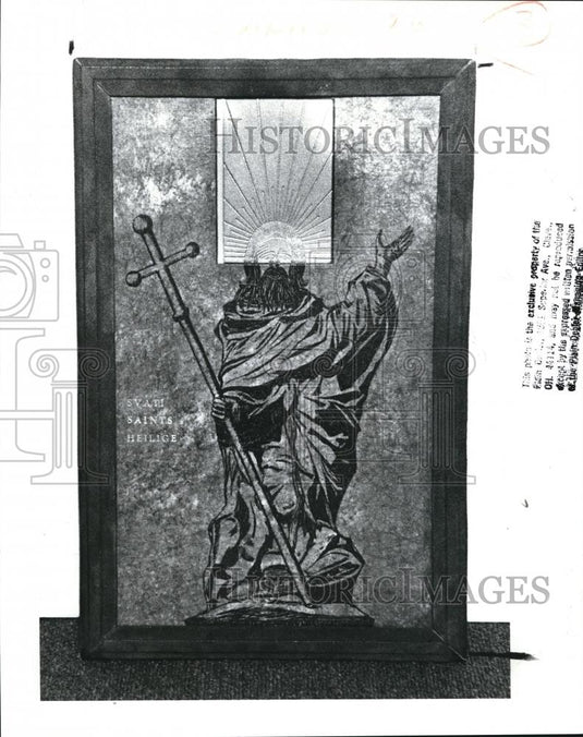 1989 Press Photo Saints by Jan Sobota in an art show at Mather Gallery - Historic Images