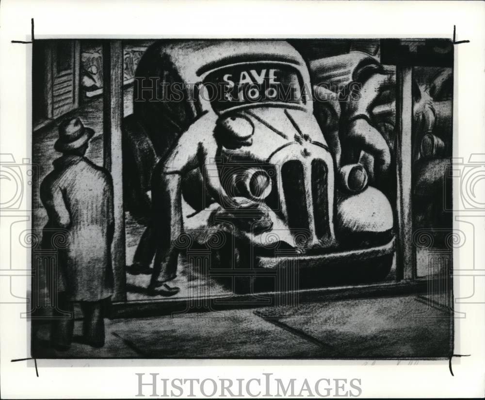 1992 Press Photo The used car etching by Charles Sallee, Jr - cva52538 - Historic Images