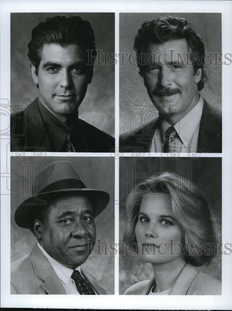 1992 Press Photo George Clooney, Lee Horsley &amp; Cast of Bodies of Evidence - Historic Images