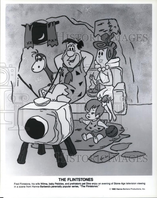 1990 Press Photo The Flintstones Fred Wilma Pebbles And Dino - cvp44057 - Historic Images