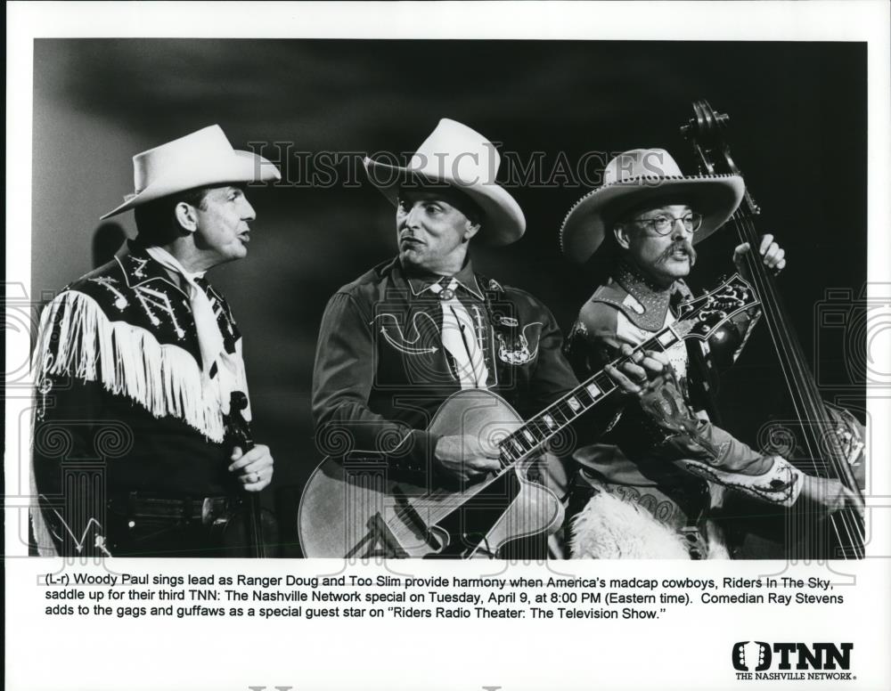 1996 Press Photo Woody Paul Too Slim Ranger Doug Riders Radio Theater - Historic Images