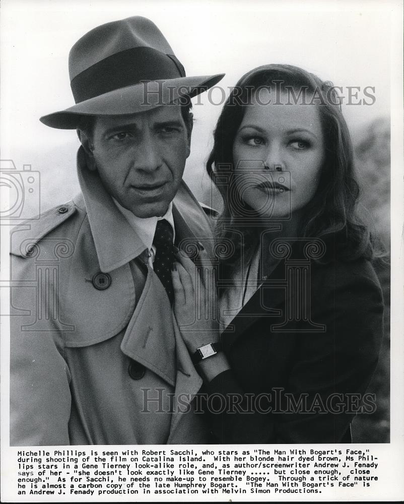1979 Press Photo Michelle Phillips &amp; Robert Sacchi in The Man With Bogart&#39;s Face - Historic Images