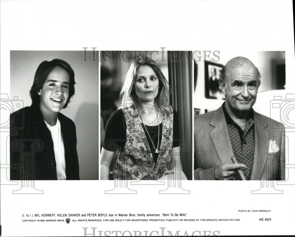 1995 Press Photo Will Horneff, Helen Shaver &amp; Peter Boyle in Born To Be Wild - Historic Images