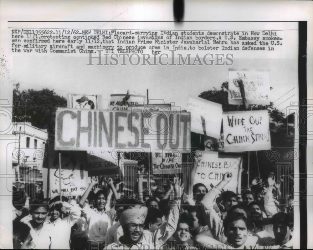 1962 Press Photo New Delhi Indian Students Protesting Red Chinese Invasions - Historic Images