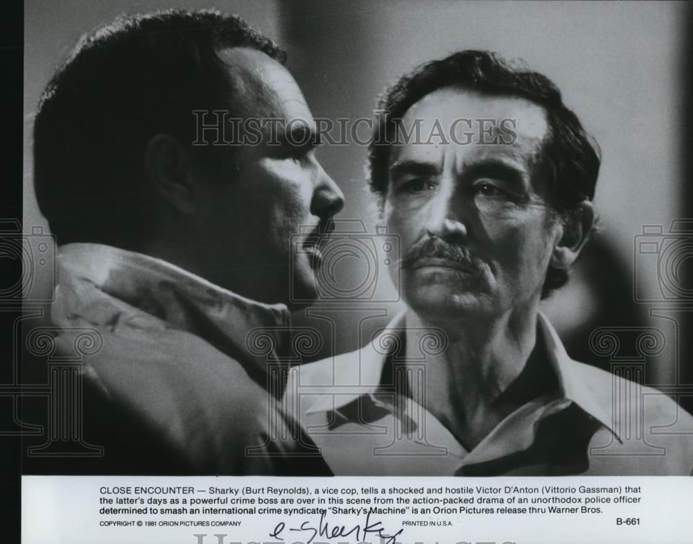1981 Press Photo Burt Reynolds &amp; Vittorio Gassman in Sharky&#39;s Machine - Historic Images