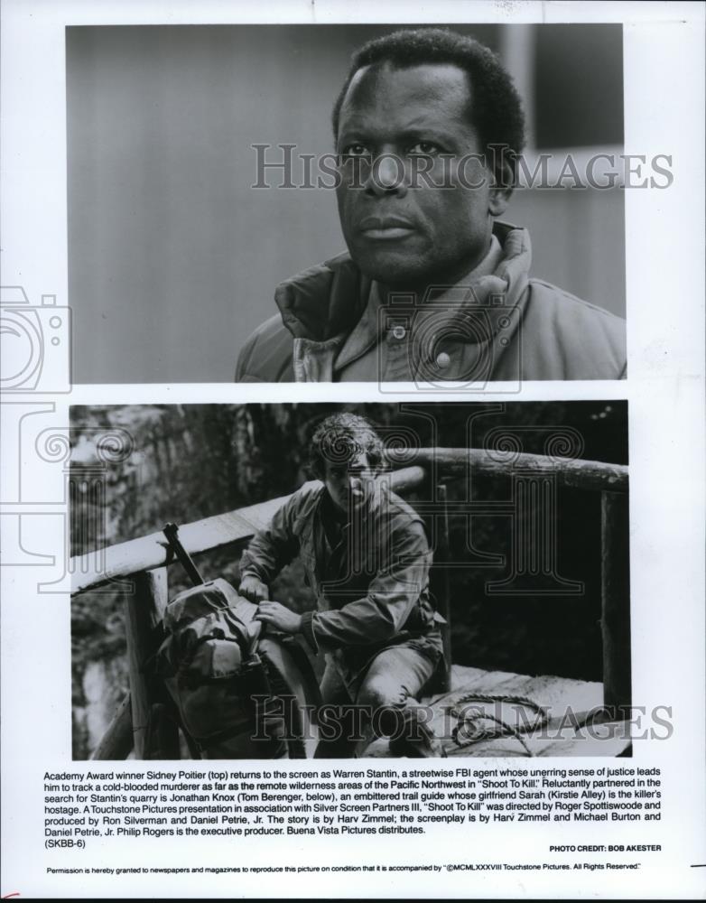 1988 Press Photo Sidney Poitier and Tom Berenger star in Shoot to Kill - Historic Images