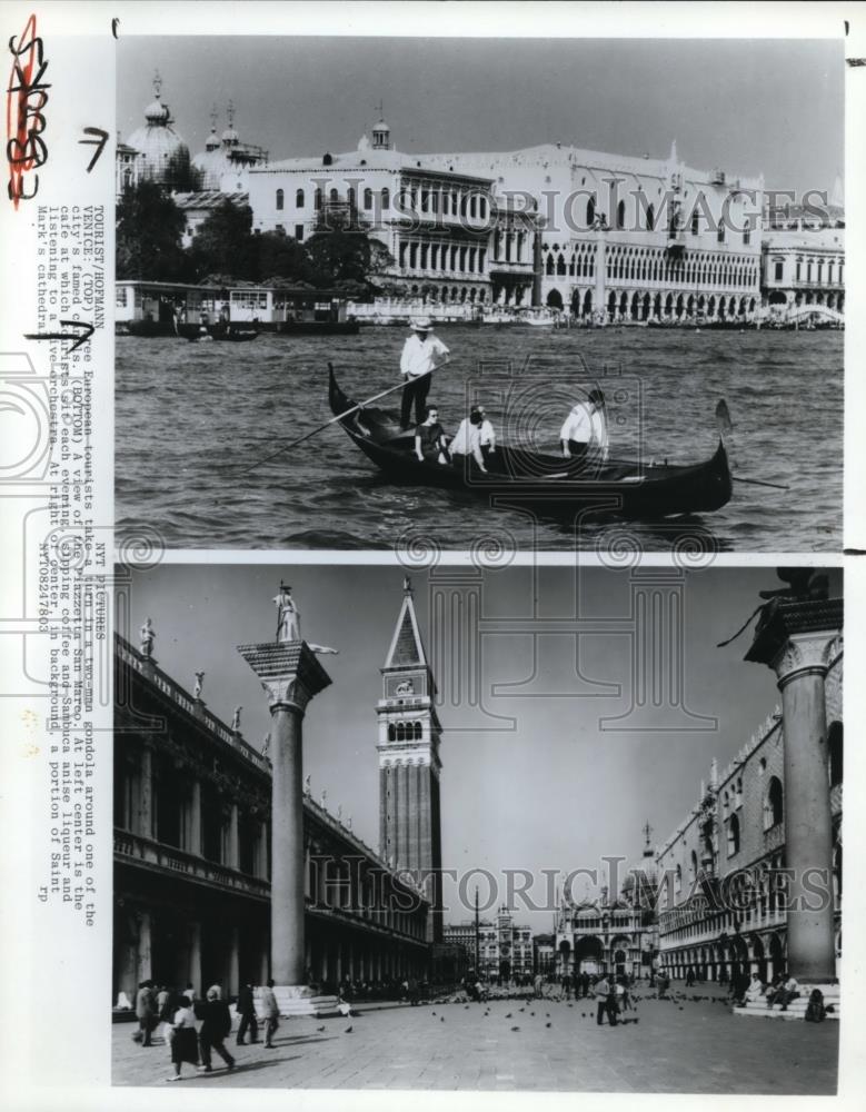 1994 Press Photo European tourists in famed canals, Piazzetta San Mateo &amp; cafe - Historic Images