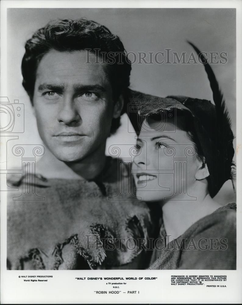 1965 Press Photo Joan Rice, Richard Todd in Robin Hood - Historic Images