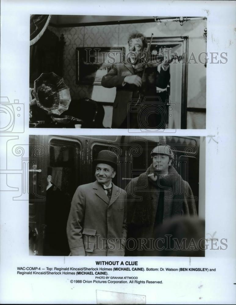1988 Press Photo Michael Caine and Ben Kingsley star in Without a Clue - Historic Images
