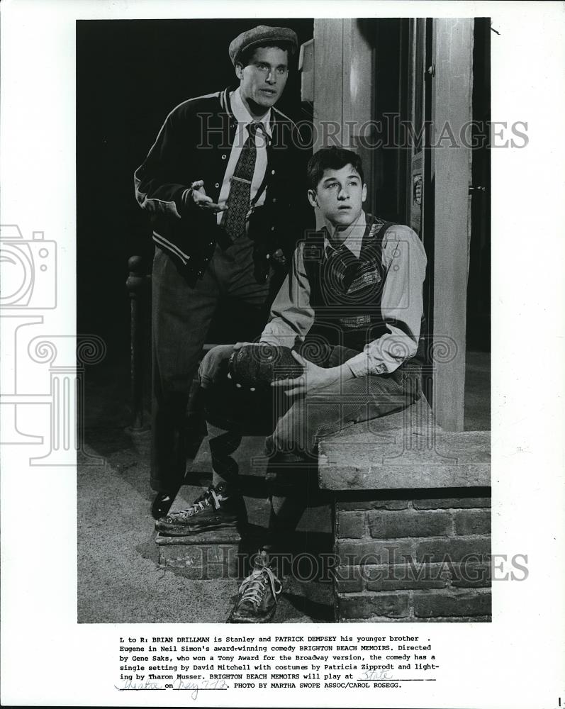 1985 Press Photo Brian Drillman and Patrick Dempsey in Brighton Beach Memoirs - Historic Images