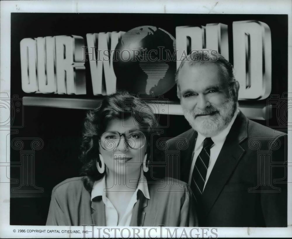 1986 Press Photo Linda Ellerbee and Ray Gandolf co-hosts of Our World - Historic Images