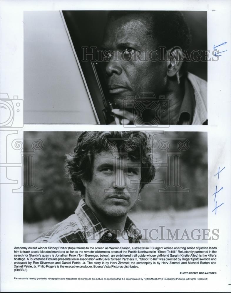 1988 Press Photo Sidney Poitier and Tom Berenger star in Shoot to Kill - Historic Images