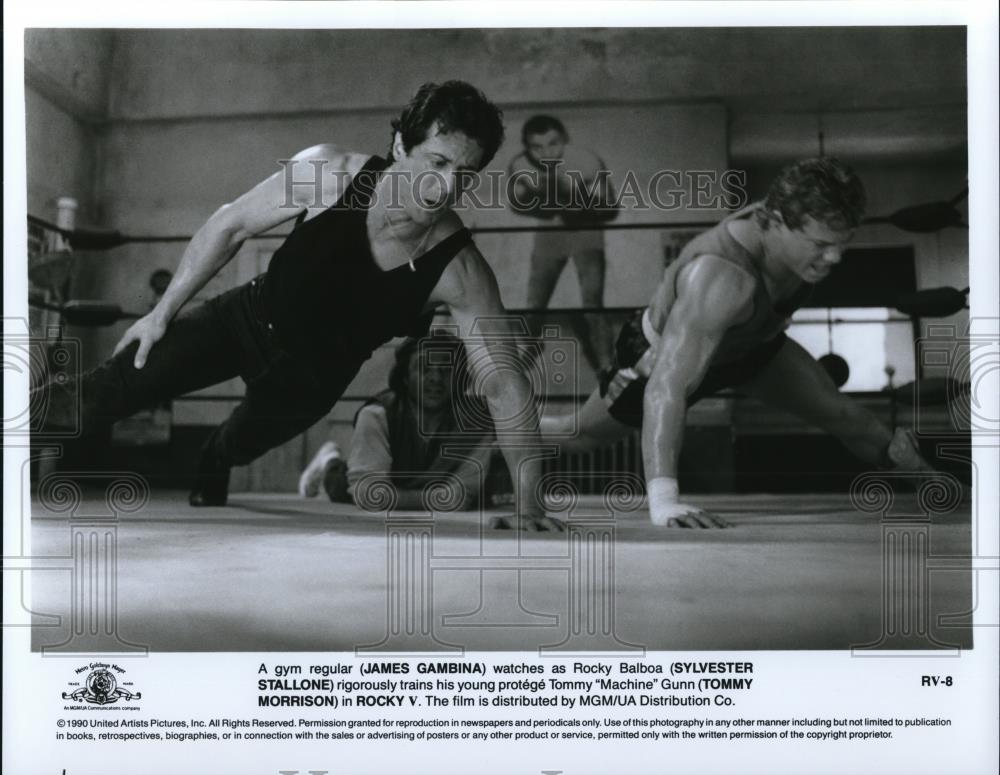 1991 Press Photo James Gambina Sylvester Stallone and Tommy Morrison in Rocky V - Historic Images