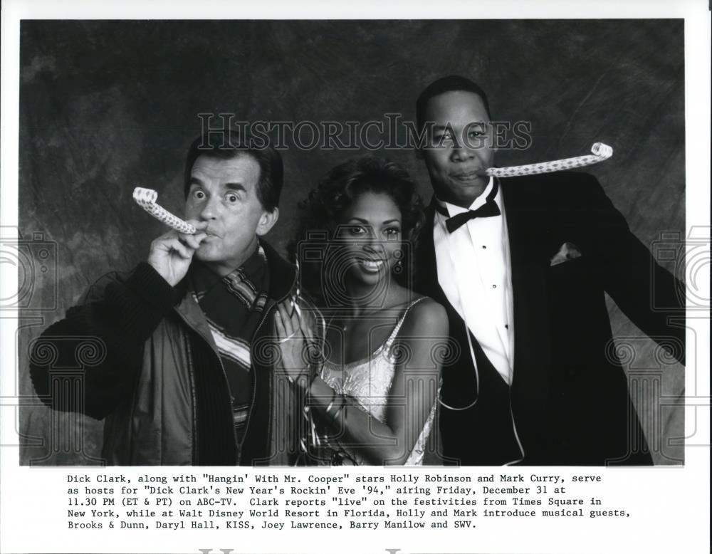 1994 Press Photo Dick Clark Holly Robinson Mark Curry New Years Rockin&#39; Eve - Historic Images