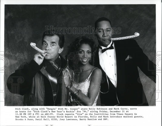 1994 Press Photo Dick Clark Holly Robinson Mark Curry New Years Rockin' Eve - Historic Images