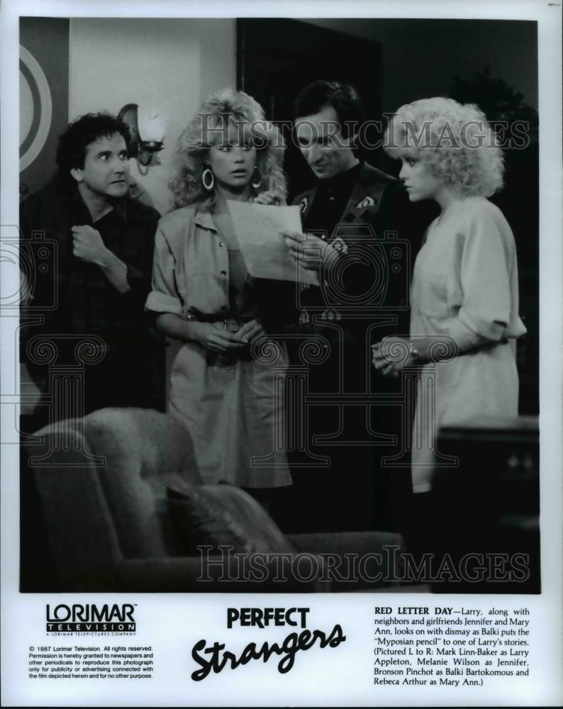 1987 Press Photo Mark Linn-Baker Melanie Wilson Bronson Pinchot Rebeca Arthur - Historic Images