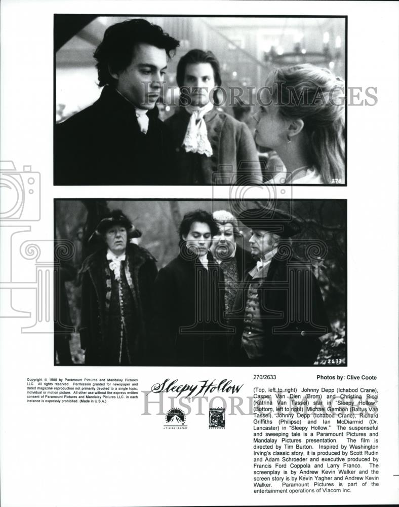 1999 Press Photo Johnny Depp Casper Van Dien Christina Ricci and Michael Gambon - Historic Images